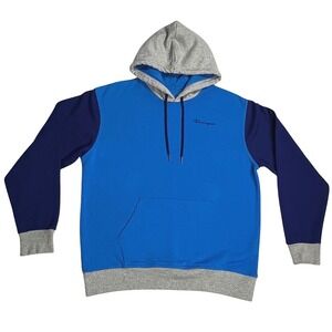 Champion Colorblock Hoodie Blue Navy Grey Athletic Mens Size L (Flawed)